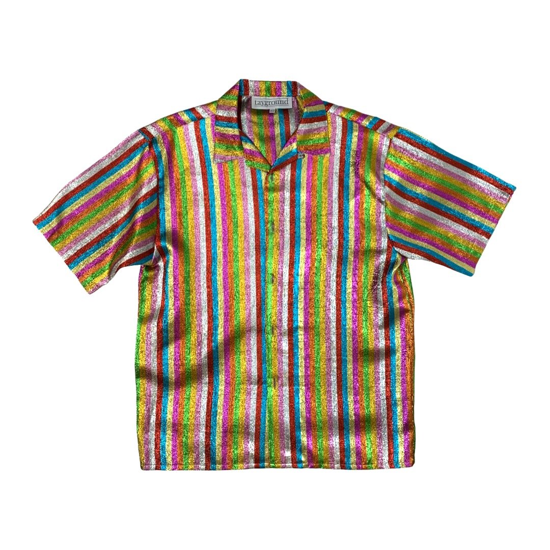  Rainbow Stripes Back Buttoned Top