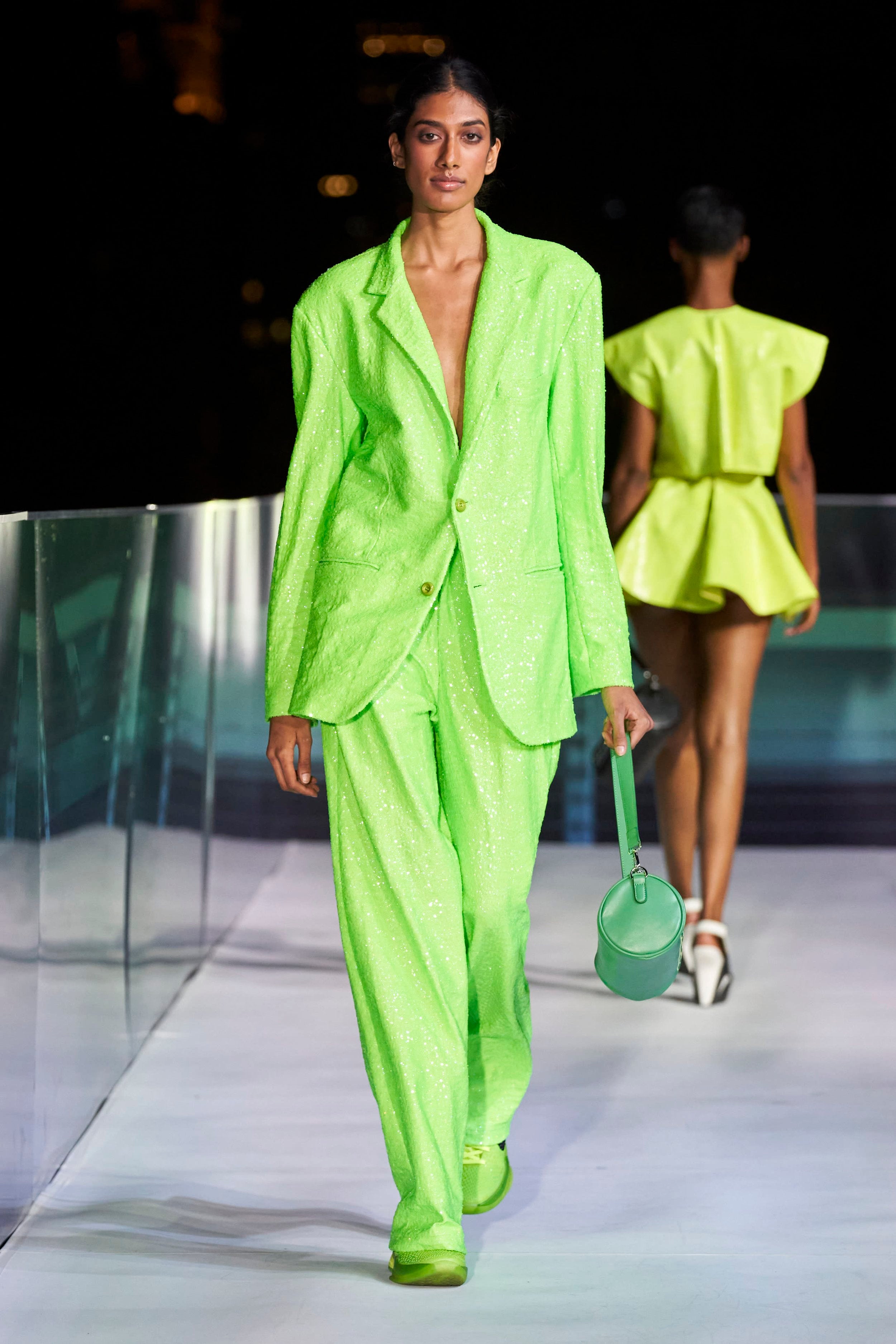 Suit Pant in Neon Green Sequin