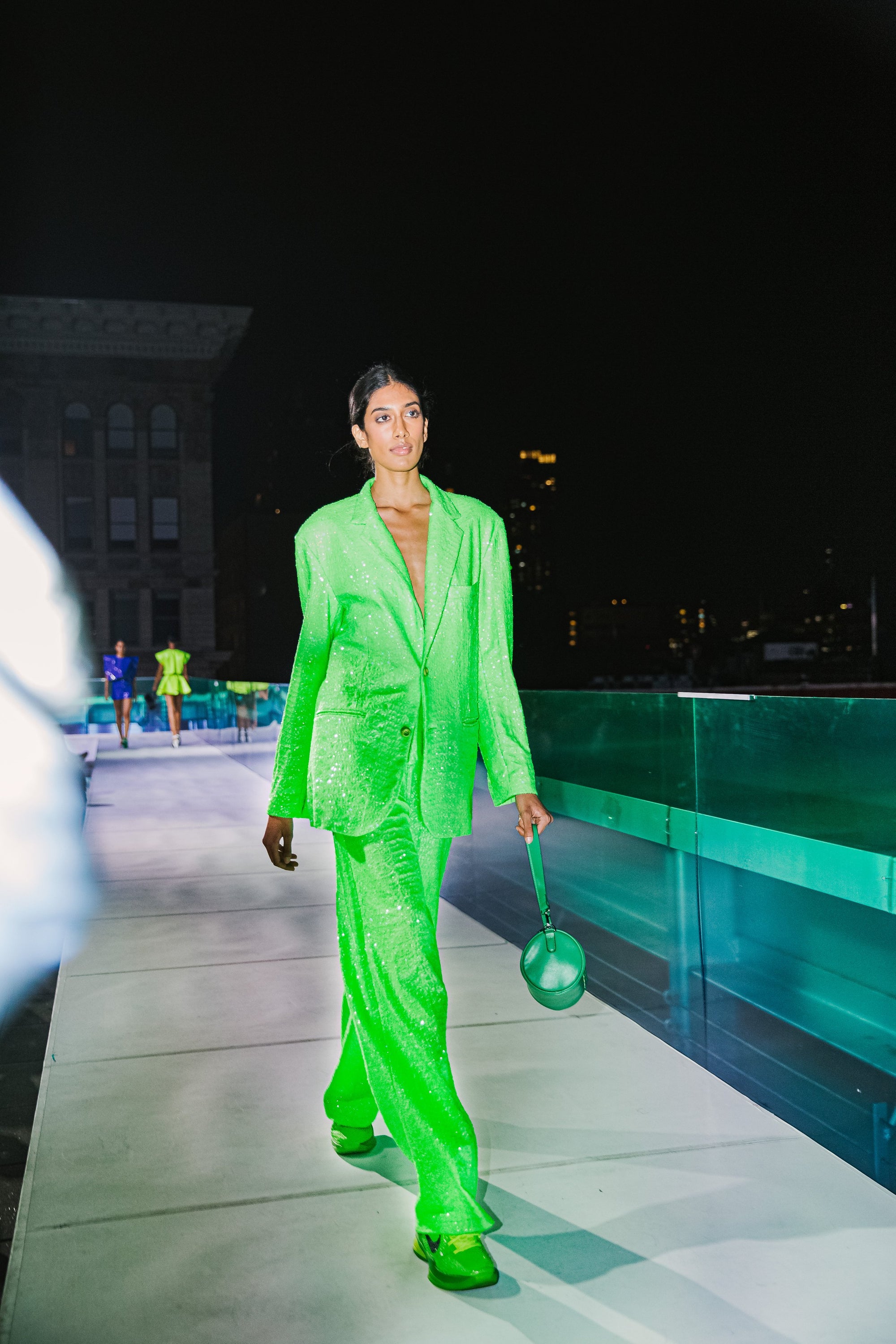 Suit Jacket in Neon Green Sequin