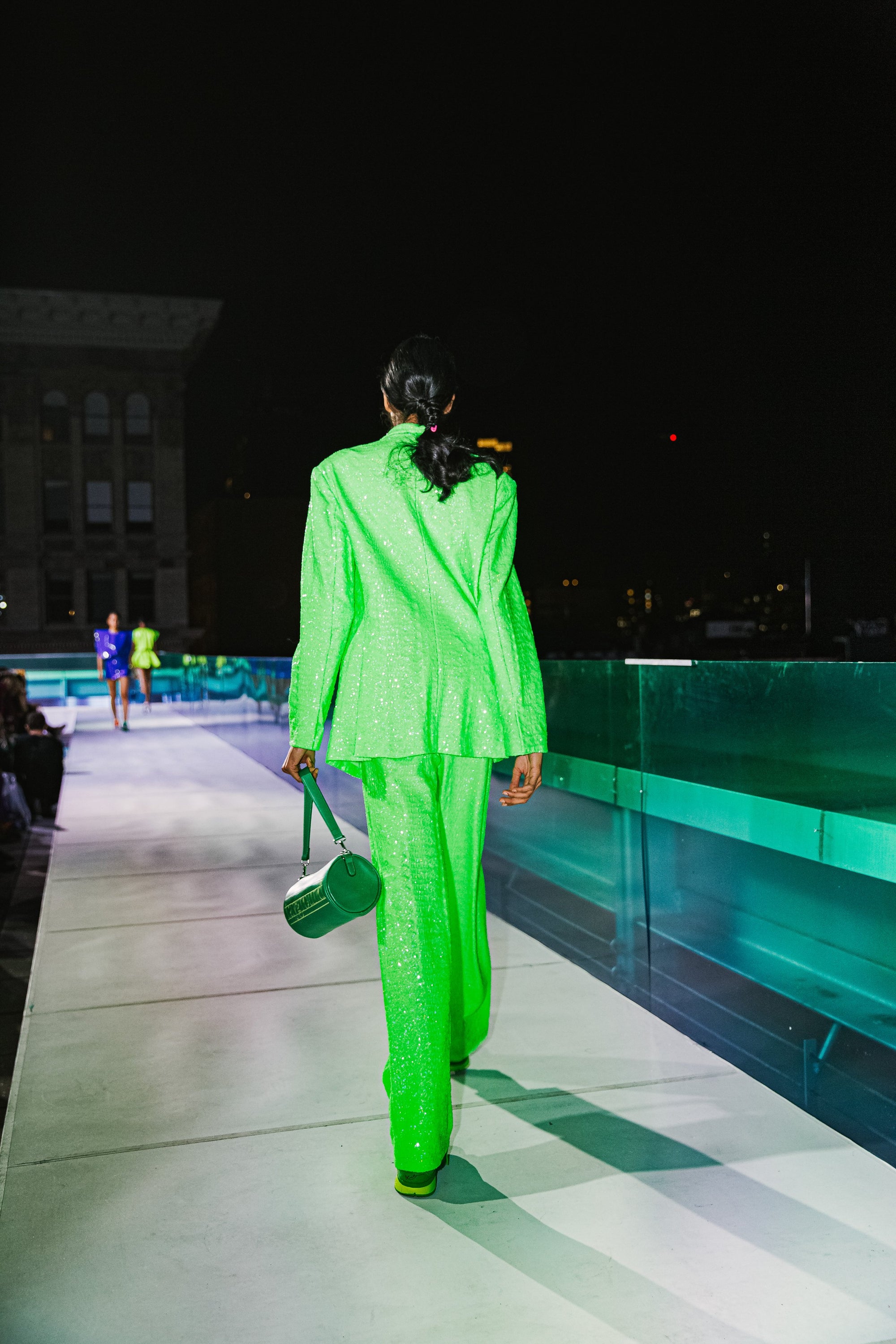 Suit Pant in Neon Green Sequin